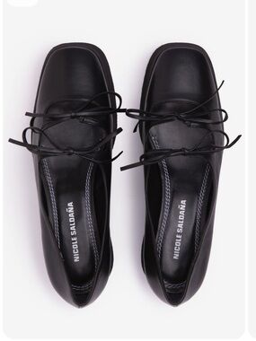 Nicole Saldaña Black Napa Leather Platform Loafers with Lace Bow size 38 $360